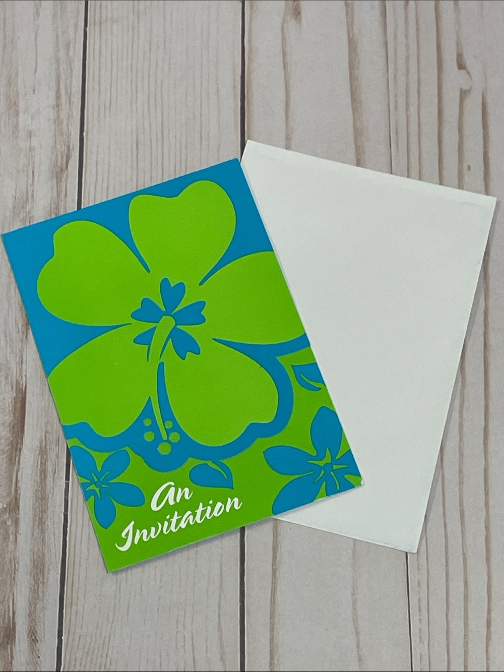 Blue Green Floral Hawaiian Set of 8 Cards Party Invitations Tropical Invite NEW
